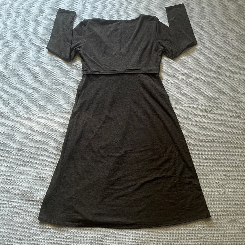 Ann Taylor LOFT Brown Stretchy Midi Tie Front Dress Side Zip 3/4 Sleeves Size 2P - Picture 4 of 10